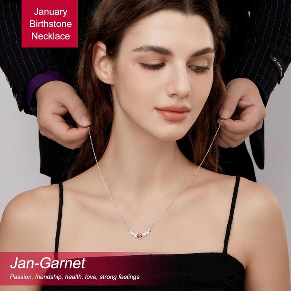 Women's Moissanite Birthstone Pendant Sterling Silver Gold Plating Red Necklace - Picture 5 of 6